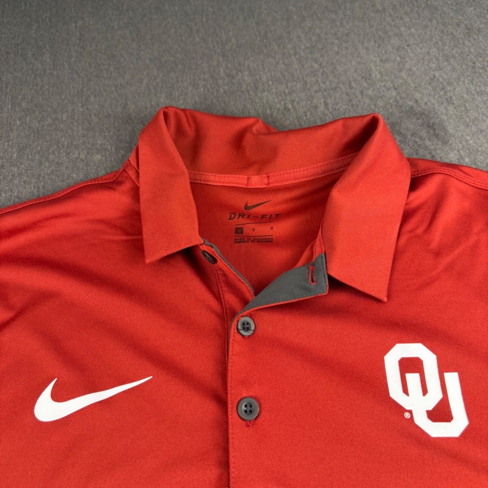 Nike Dri-FIT Oklahoma Sooners Polo Shirt Mens Large Red Grey OU NCAA Sideline